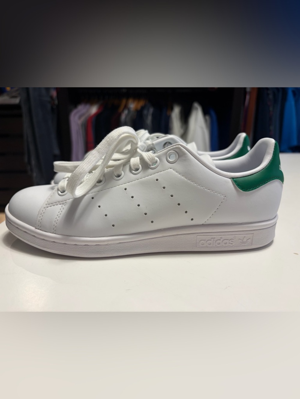 Adidas Womens Stan Smith White and Green Classic Sneakers - Picture 2 of 7